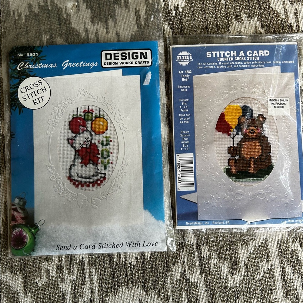 Stitch A Card Cross Stitch Kit Needle Magic 4" x 5"  #5501 & NMI #1883 Bear Cat